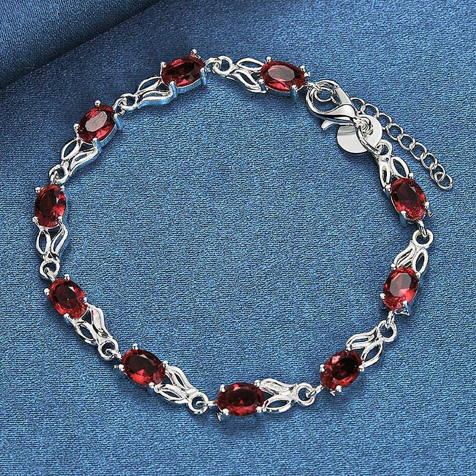 925 Sterling Silver Red Zirconia Bracelet – Elegant Simple Jewelry for Women’s Daily Wear & Parties