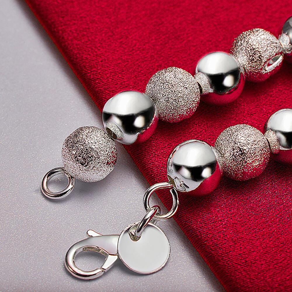 Silver Plated Matte Bead Bracelet – 8mm Smooth Chain Jewelry for Men & Women’s Daily Wear
