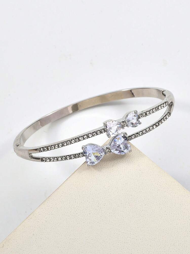 Elegant Women's Bangle With Sparkling Rhinestones And Faux Pearl Accents, Perfect Fashion Jewelry Gift