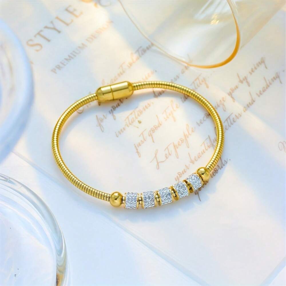 Golden Stainless Steel Cylinder Bracelet – Unisex Elegant Jewelry for Daily Wear & Special Occasions