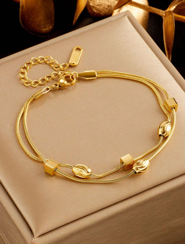 1pc Unique Geometric Asymmetrical Stainless Steel Layered Chain Bracelet Minimalist Daily Wear Accessory