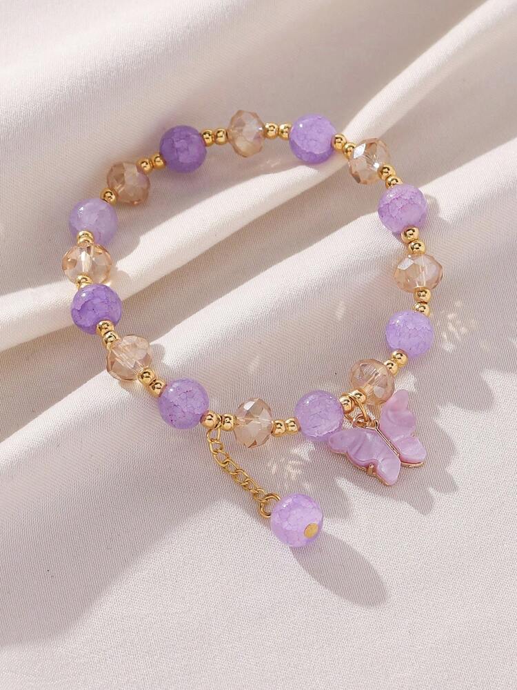 Y2K Beaded Acrylic Butterfly Bracelet – Elastic Cute Jewelry for Women’s Daily Wear & Gifting