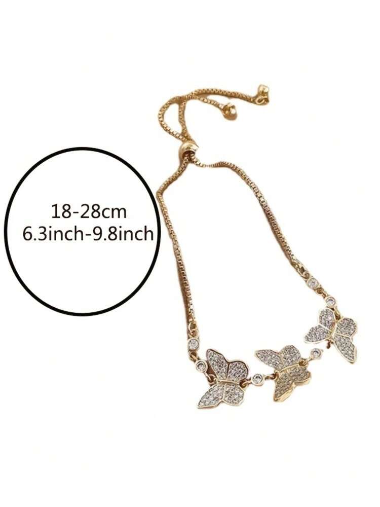 14K Gold-Plated Butterfly Bracelet – Adjustable Rhinestone Luxury Jewelry for Women’s Fashion