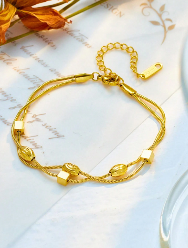 1pc Unique Geometric Asymmetrical Stainless Steel Layered Chain Bracelet Minimalist Daily Wear Accessory