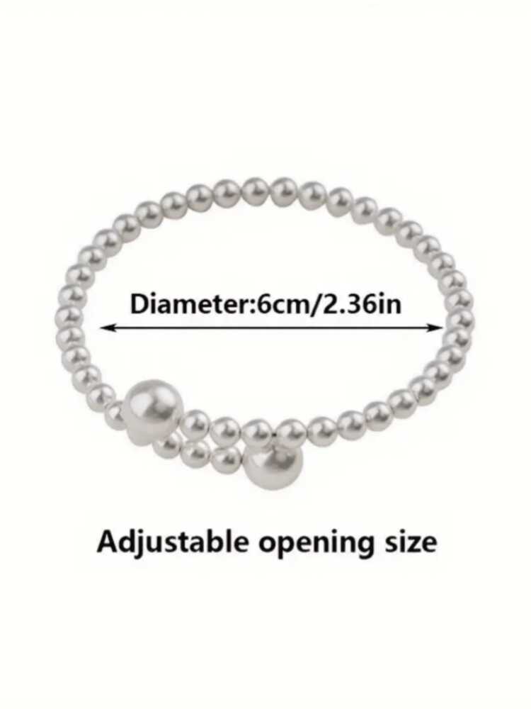Elegant Adjustable Imitation Pearl Beaded Bracelet With Geometric Design, Vintage-Style Open Bangle For Daily Wear, Parties, And Travel