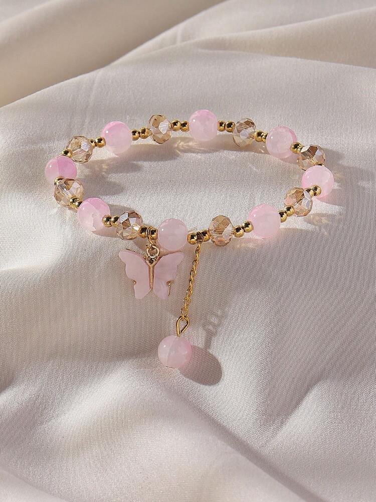 Y2K Beaded Acrylic Butterfly Bracelet – Elastic Cute Jewelry for Women’s Daily Wear & Gifting