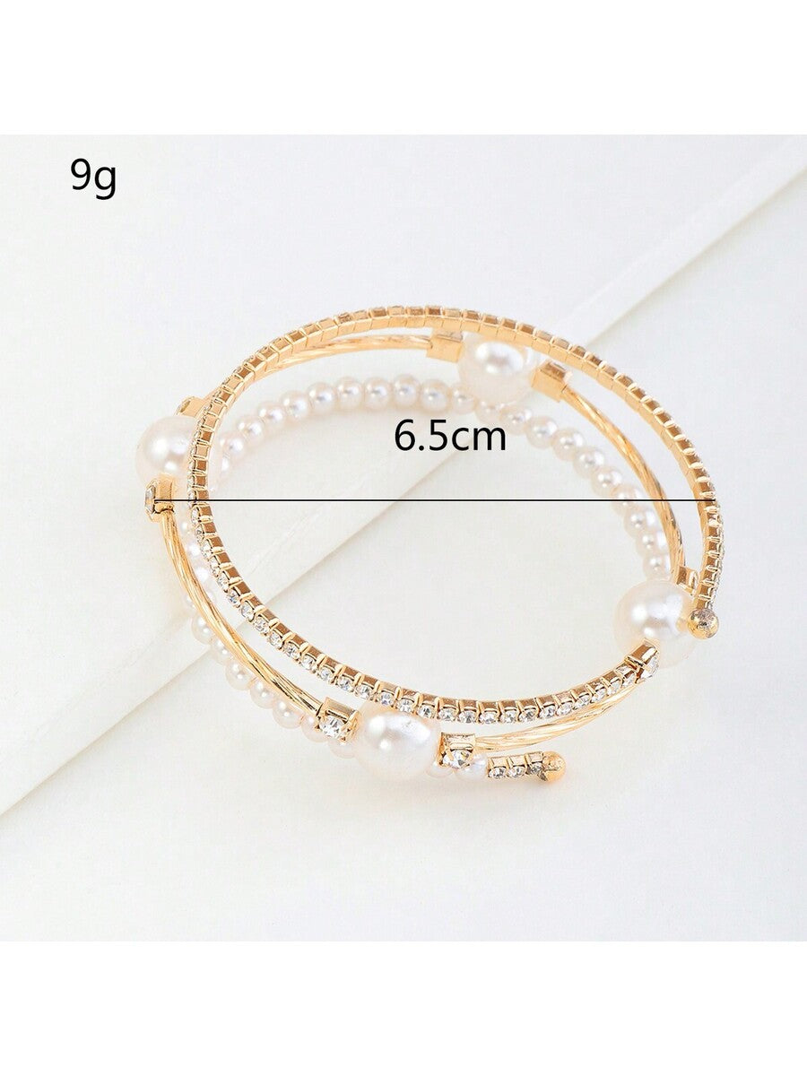 Girls' Elegant Rhinestone Pearl Bangle – Faux Pearl Luxury Bracelet for Kids
