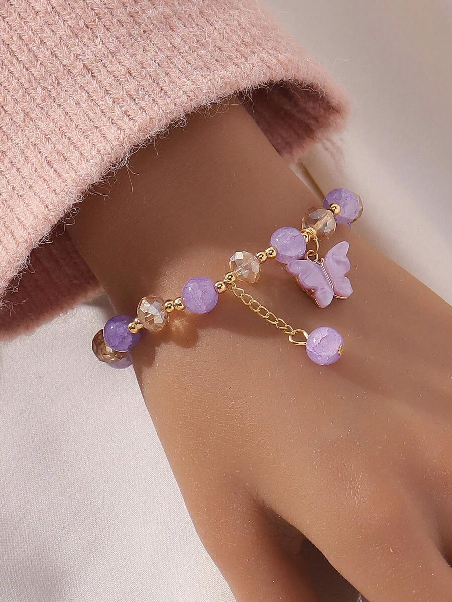 Y2K Beaded Acrylic Butterfly Bracelet – Elastic Cute Jewelry for Women’s Daily Wear & Gifting