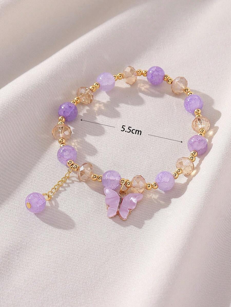 Y2K Beaded Acrylic Butterfly Bracelet – Elastic Cute Jewelry for Women’s Daily Wear & Gifting