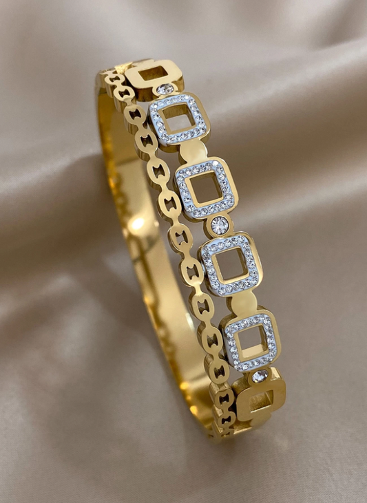 1pc Tennis Stainless Steel Cuff Bracelet with Rhinestone Cubic Zirconia Bangle Party Jewelry Gift