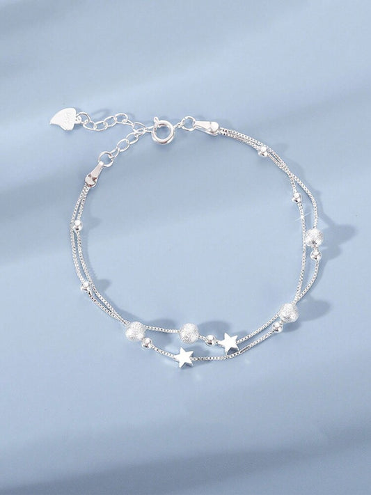 Minimalist Double Layer Star Bracelet – Dainty Lucky Bead Design with Lobster & Round Clasp