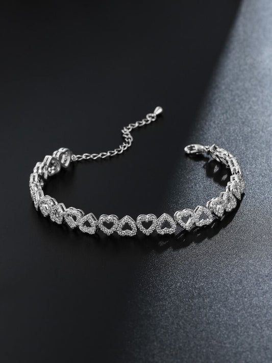Cubic Zirconia Heart Bracelet – Dainty Sparkling Jewelry Gift for Women & Girls