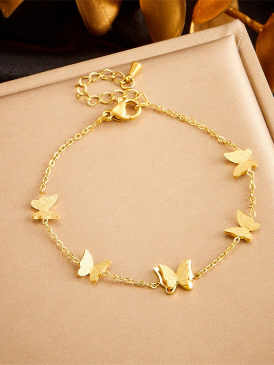Gold-Plated Stainless Steel Butterfly Bracelet – Pendant Chain Design for Women’s Fashion Jewelry