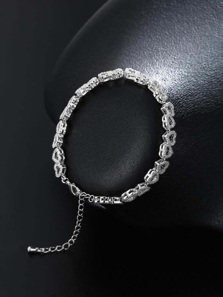 Cubic Zirconia Heart Bracelet – Dainty Sparkling Jewelry Gift for Women & Girls