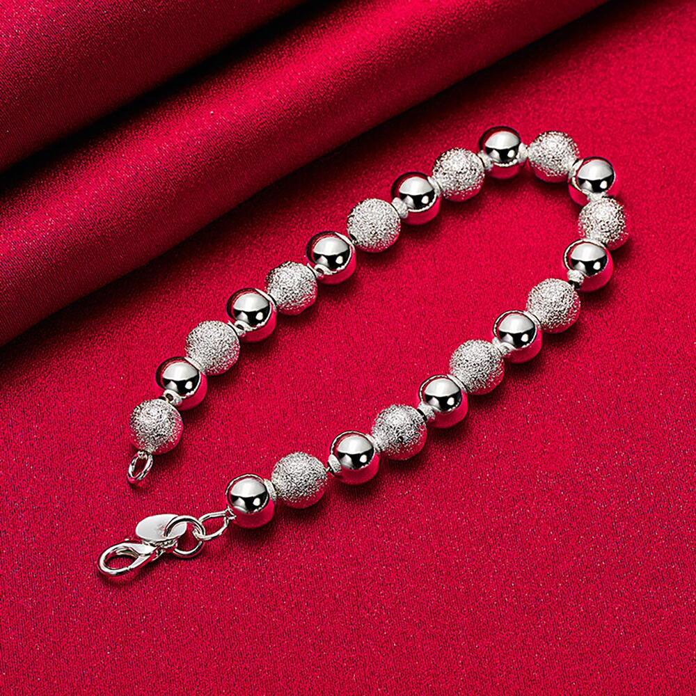 Silver Plated Matte Bead Bracelet – 8mm Smooth Chain Jewelry for Men & Women’s Daily Wear