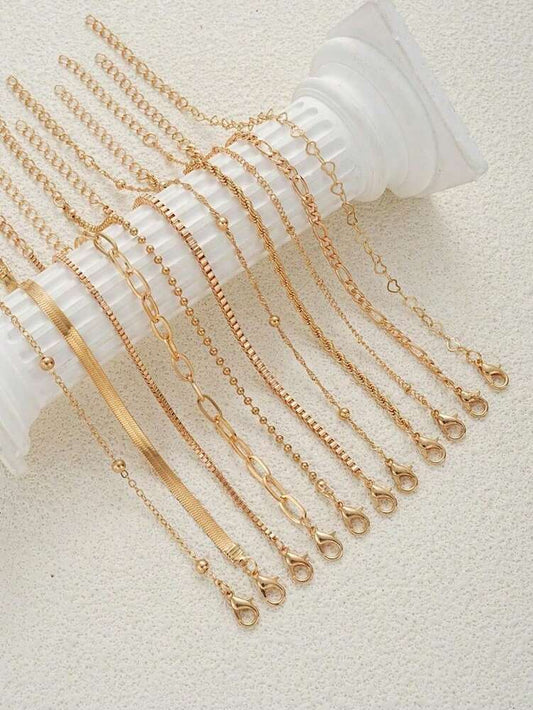 11-Piece Heart Bead & Snake Chain Bracelet Set – Fashion Jewelry for Daily Wear, Parties & Gifting