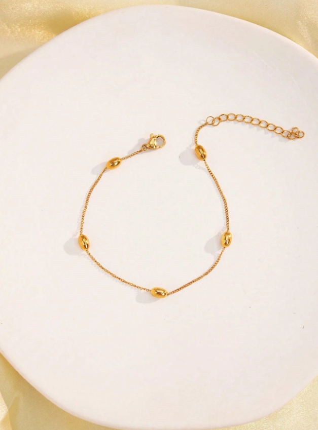Minimalist 18K Gold Plated Stainless Steel Bracelet with Elliptical Beads Stylish Gift for Women & Mothers