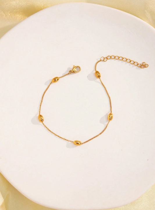Minimalist 18K Gold Plated Stainless Steel Bracelet with Elliptical Beads Stylish Gift for Women & Mothers