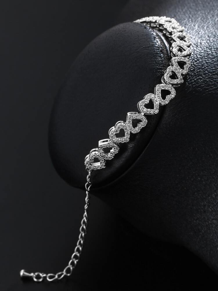 Cubic Zirconia Heart Bracelet – Dainty Sparkling Jewelry Gift for Women & Girls