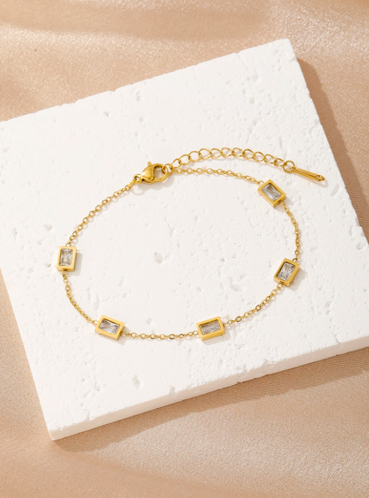 1pc Chain Link Square Cubic Zirconia Bracelet Luxury Fashion Women’s Jewelry Gift Accessory