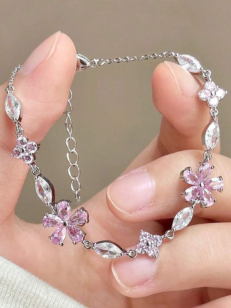Cherry Blossom Pink Crystal Bracelet – Delicate & Chic Luxury Jewelry for Women