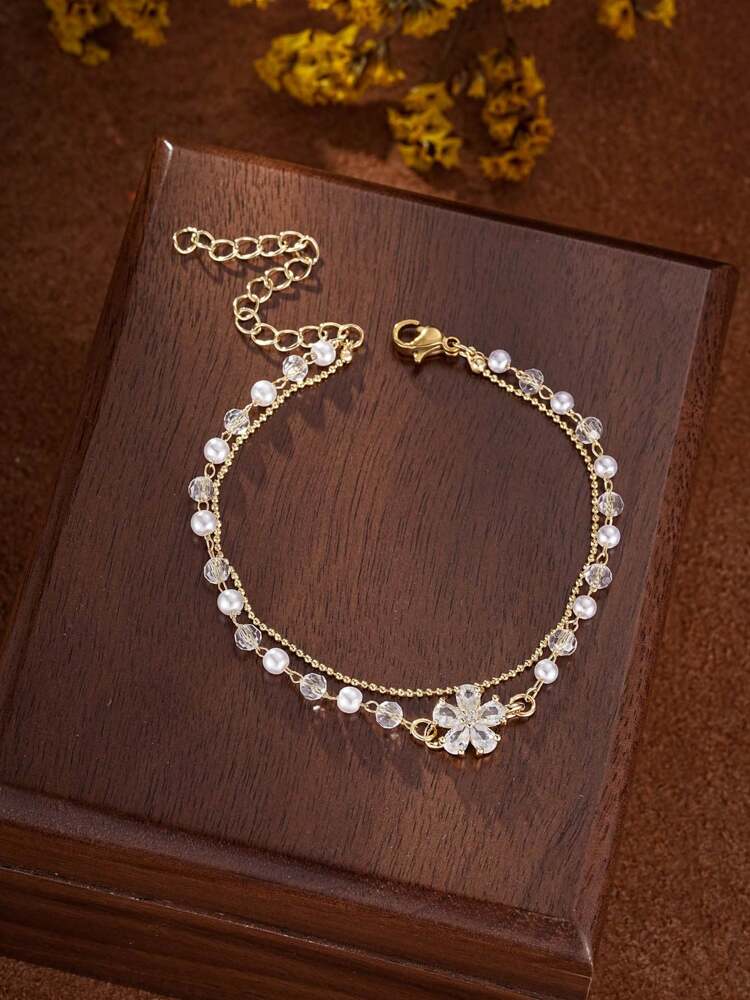 Elegant Sparkling Flower Bracelet – Delicate Chain Jewelry for Women & Girls, Perfect Gift for Her