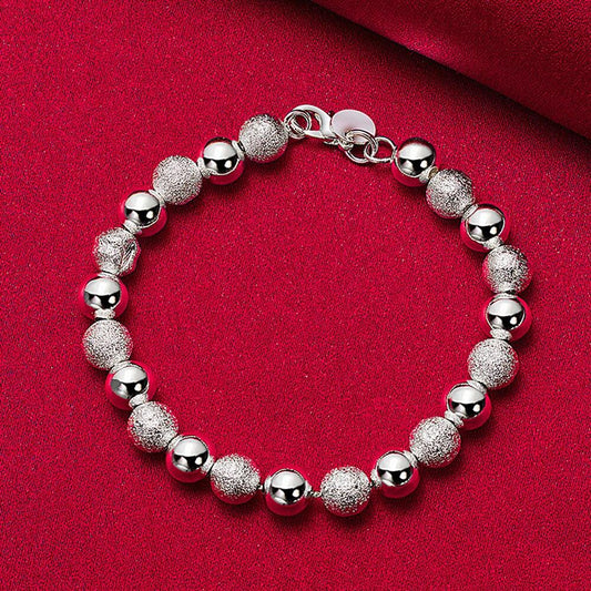 Silver Plated Matte Bead Bracelet – 8mm Smooth Chain Jewelry for Men & Women’s Daily Wear