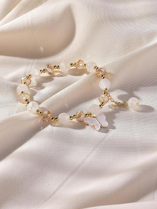 Y2K Beaded Acrylic Butterfly Bracelet – Elastic Cute Jewelry for Women’s Daily Wear & Gifting