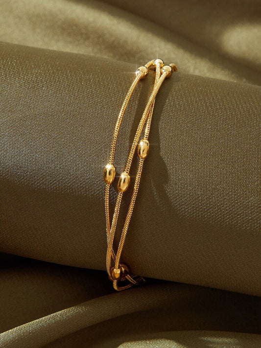 Minimalist 3-Line Olive Bead Bracelet – Elegant Simple Jewelry for Women’s Daily Wear & Gifting