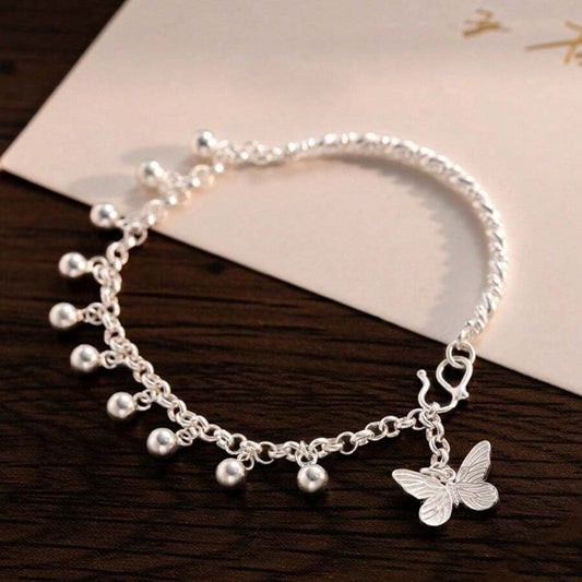 925 Silver Plated Butterfly Bell Bracelet – Cute Dainty Jewelry for Daily Wear, Vacation & Parties