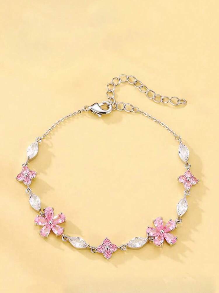 Cherry Blossom Pink Crystal Bracelet – Delicate & Chic Luxury Jewelry for Women