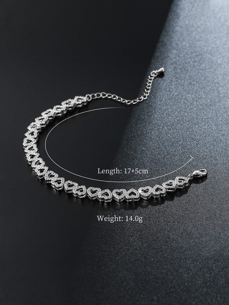 Cubic Zirconia Heart Bracelet – Dainty Sparkling Jewelry Gift for Women & Girls