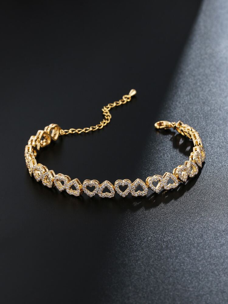 Cubic Zirconia Heart Bracelet – Dainty Sparkling Jewelry Gift for Women & Girls