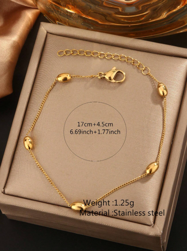 Minimalist 18K Gold Plated Stainless Steel Bracelet with Elliptical Beads Stylish Gift for Women & Mothers