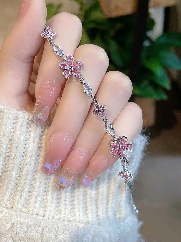 Cherry Blossom Pink Crystal Bracelet – Delicate & Chic Luxury Jewelry for Women
