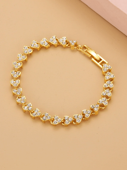 2-Color Heart Crystal Cuff Bracelet – Diamond Plated Gold & Silver Bangle for Women/Girls