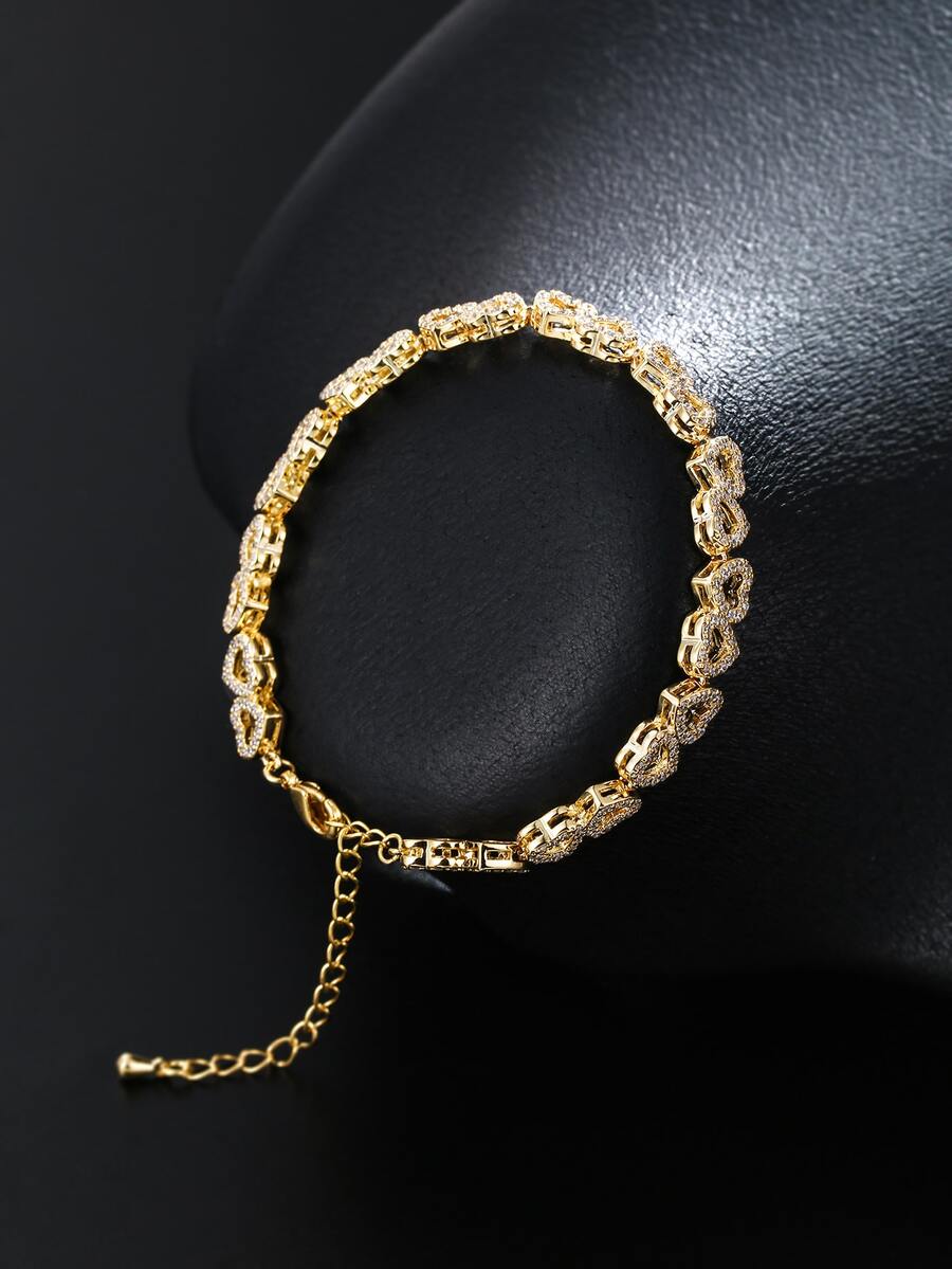 Cubic Zirconia Heart Bracelet – Dainty Sparkling Jewelry Gift for Women & Girls