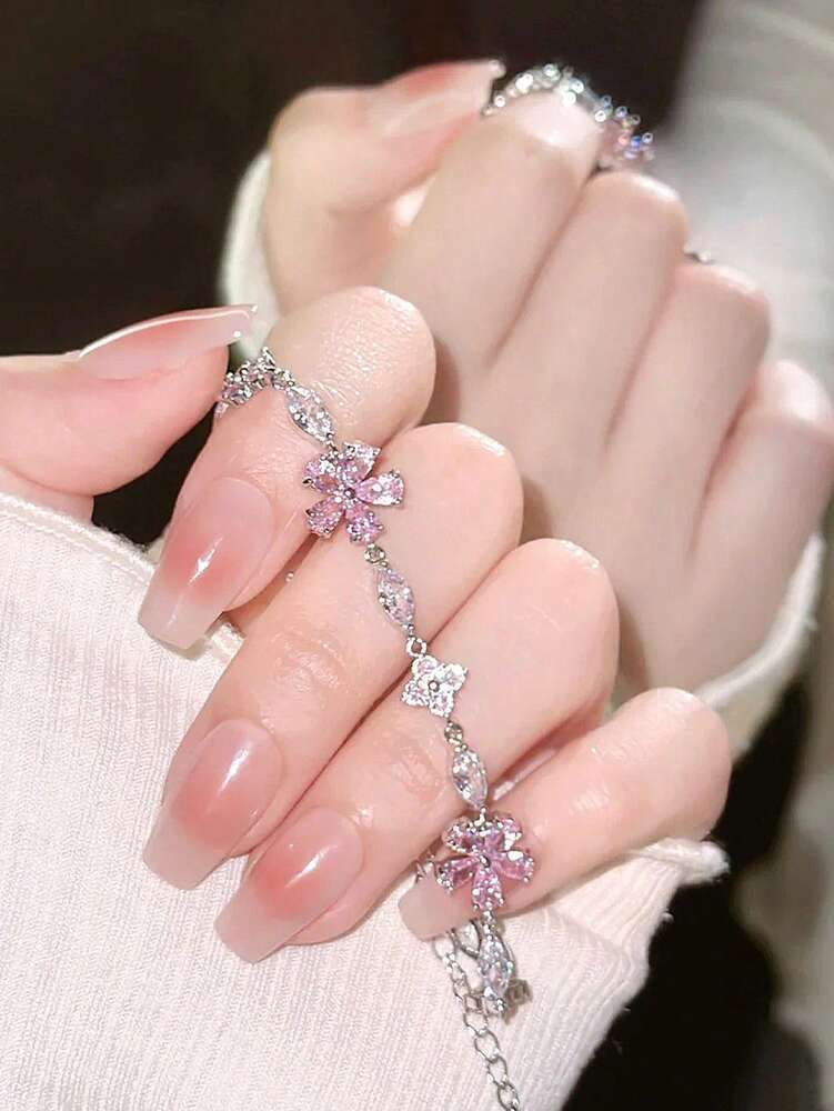 Cherry Blossom Pink Crystal Bracelet – Delicate & Chic Luxury Jewelry for Women