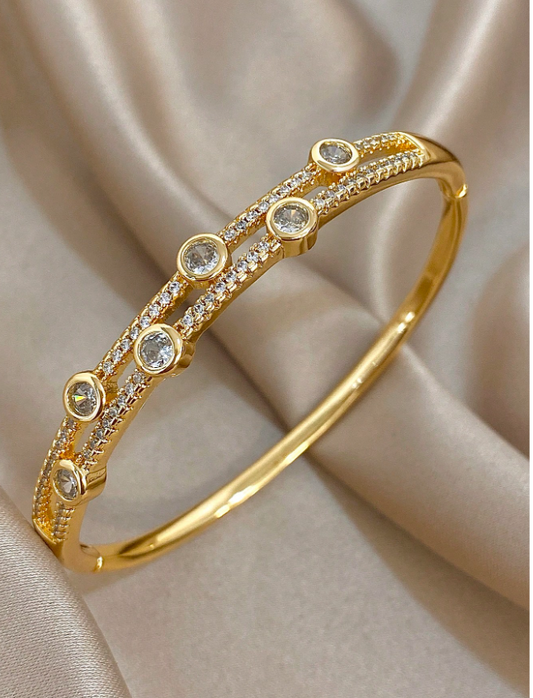 1pc Vintage Luxury Stackable Bangle Bracelet 14K Gold Plated Copper Women’s Daily Party Jewelry Gift
