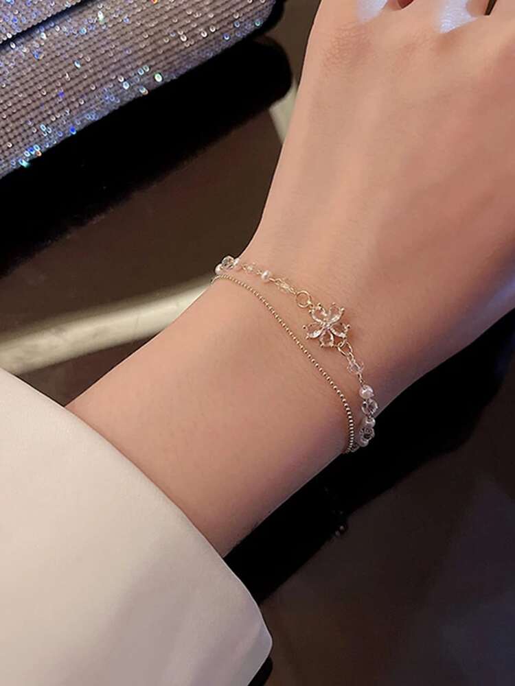 Elegant Sparkling Flower Bracelet – Delicate Chain Jewelry for Women & Girls, Perfect Gift for Her