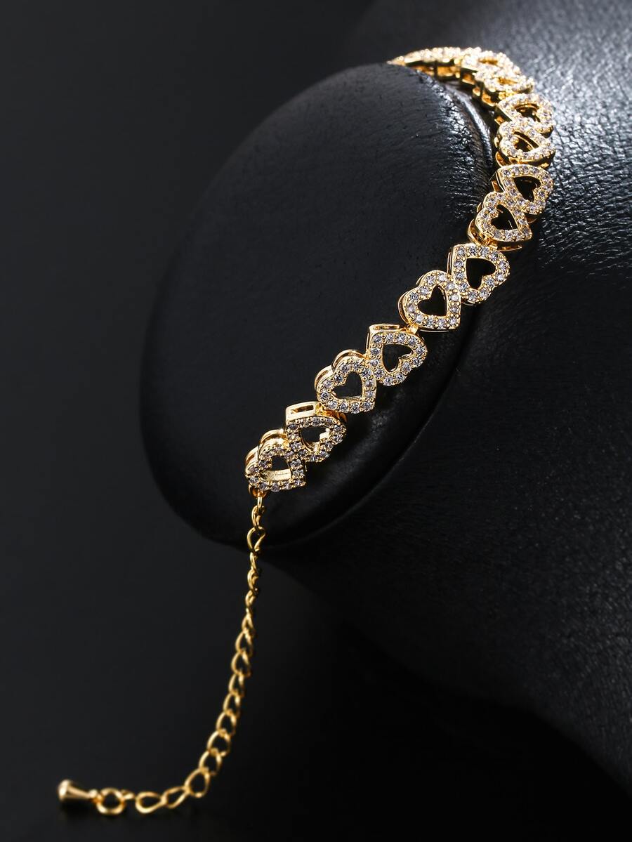Cubic Zirconia Heart Bracelet – Dainty Sparkling Jewelry Gift for Women & Girls