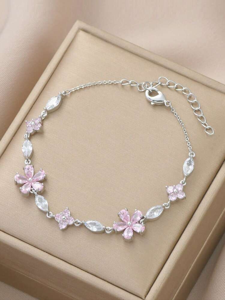 Cherry Blossom Pink Crystal Bracelet – Delicate & Chic Luxury Jewelry for Women