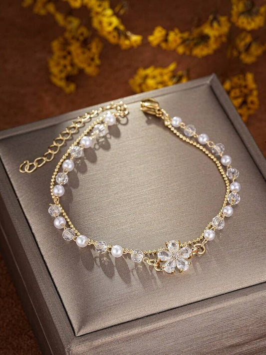 Elegant Sparkling Flower Bracelet – Delicate Chain Jewelry for Women & Girls, Perfect Gift for Her